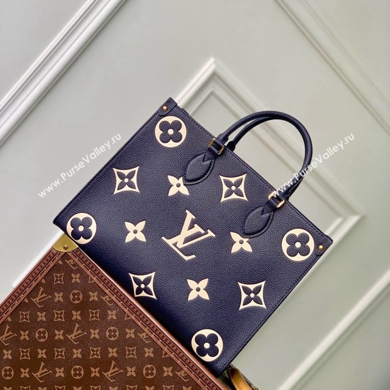 Louis Vuitton OnTheGo MM Tote Bag in Monogram Empreinte Leather Navy Blue/White M47084 2024 (KI-240520042)