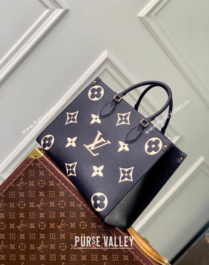 Louis Vuitton OnTheGo MM Tote Bag in Monogram Empreinte Leather Navy Blue/White M47084 2024 (KI-240520042)