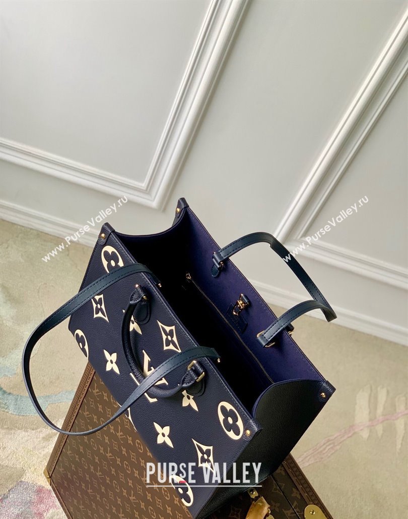 Louis Vuitton OnTheGo MM Tote Bag in Monogram Empreinte Leather Navy Blue/White M47084 2024 (KI-240520042)