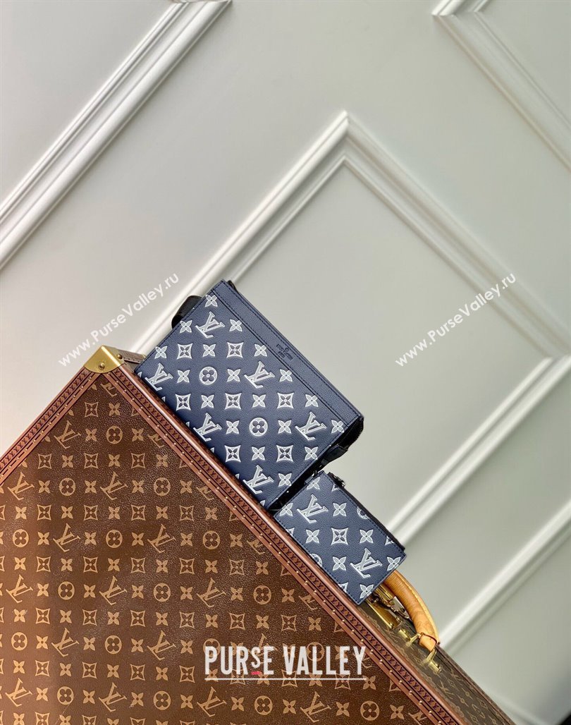 Louis Vuitton Gaston Wearable Wallet Mini bag in Monogram Shadow Calfskin M83384 Ink Blue/White 2024 (KI-240520019)