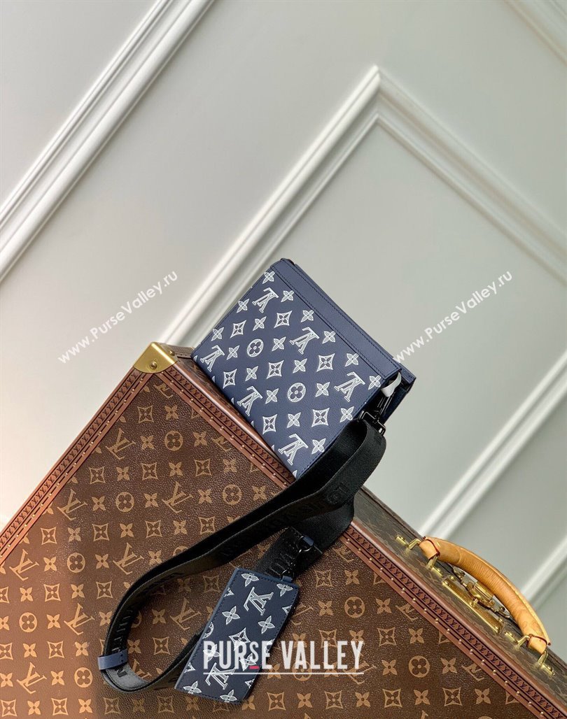 Louis Vuitton Gaston Wearable Wallet Mini bag in Monogram Shadow Calfskin M83384 Ink Blue/White 2024 (KI-240520019)