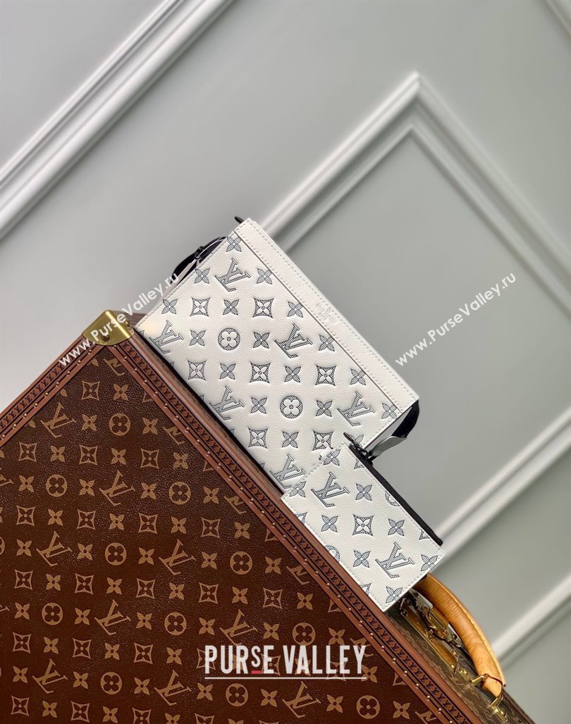 Louis Vuitton Gaston Wearable Wallet Mini bag in Monogram Shadow Calfskin M83384 White/Navy Blue 2024 (KI-240520020)