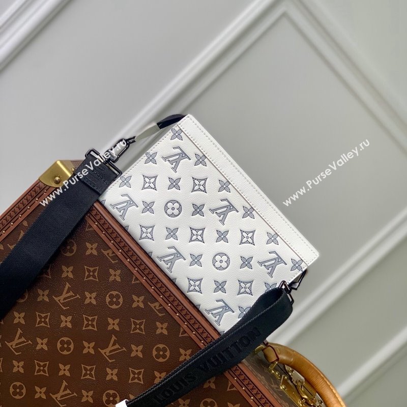 Louis Vuitton Gaston Wearable Wallet Mini bag in Monogram Shadow Calfskin M83384 White/Navy Blue 2024 (KI-240520020)