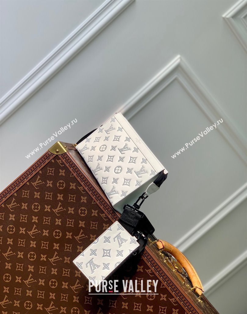 Louis Vuitton Gaston Wearable Wallet Mini bag in Monogram Shadow Calfskin M83384 White/Navy Blue 2024 (KI-240520020)