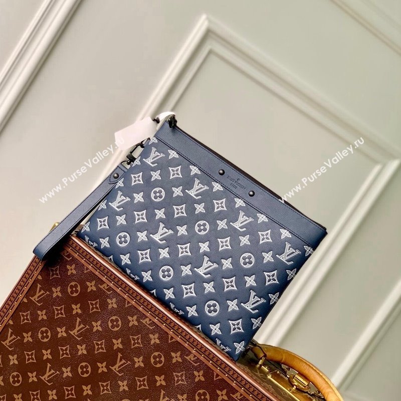 Louis Vuitton Pochette To-Go Pouch in Monogram Shadow Calfskin M83382 Ink Blue/White 2024 (KI-240520021)