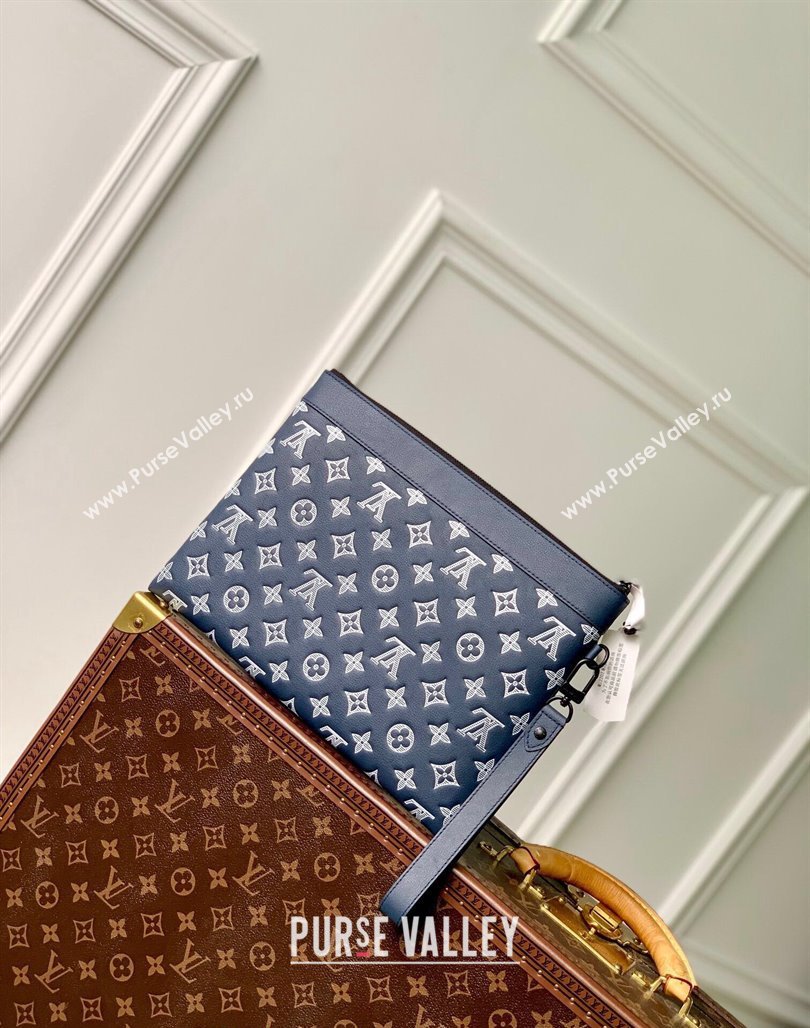 Louis Vuitton Pochette To-Go Pouch in Monogram Shadow Calfskin M83382 Ink Blue/White 2024 (KI-240520021)