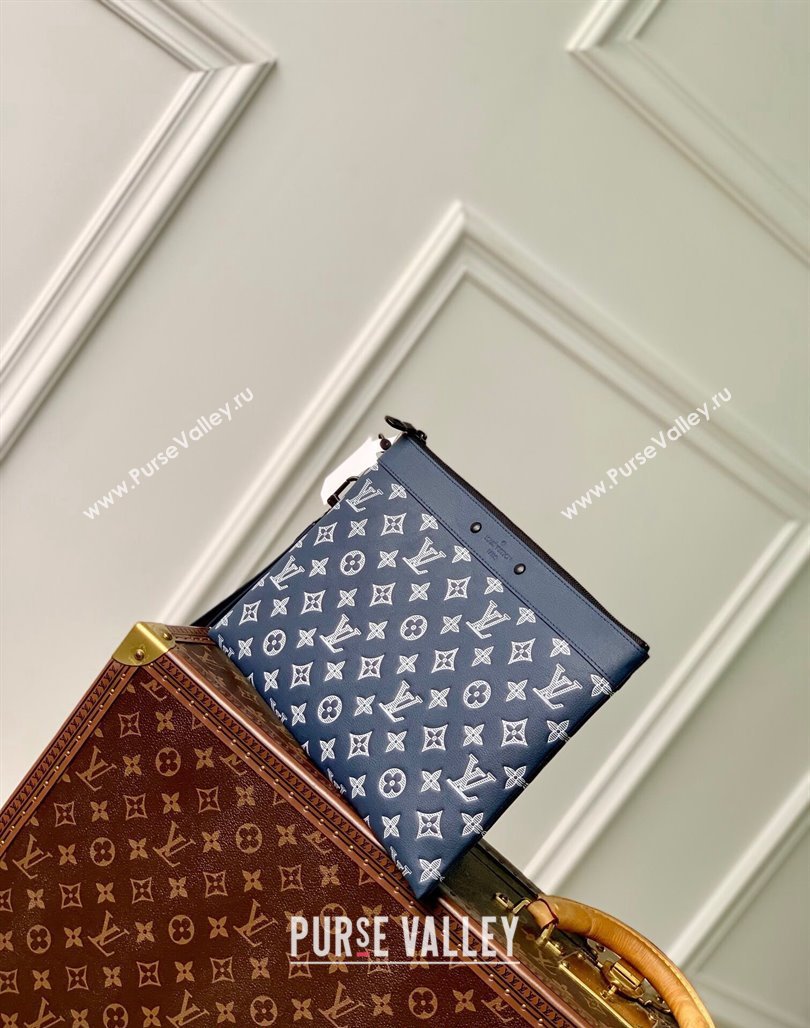 Louis Vuitton Pochette To-Go Pouch in Monogram Shadow Calfskin M83382 Ink Blue/White 2024 (KI-240520021)