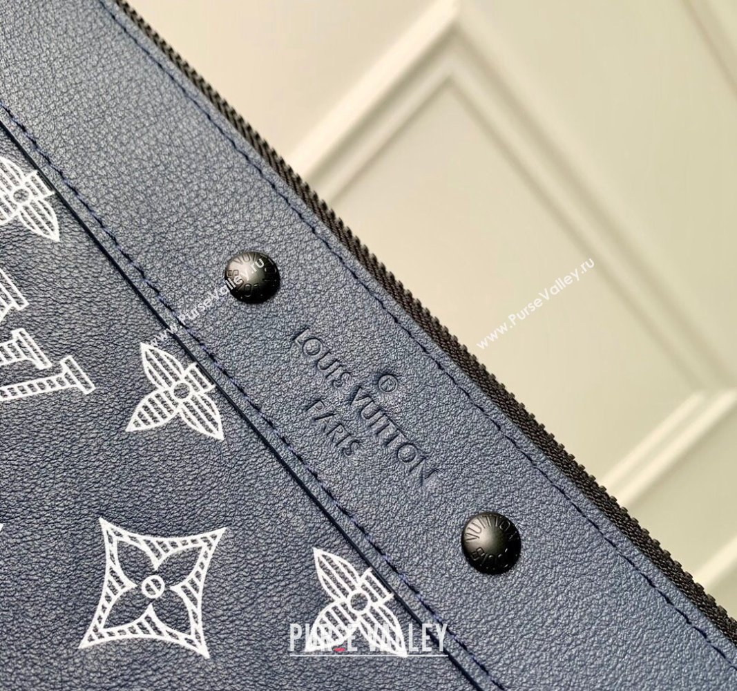 Louis Vuitton Pochette To-Go Pouch in Monogram Shadow Calfskin M83382 Ink Blue/White 2024 (KI-240520021)