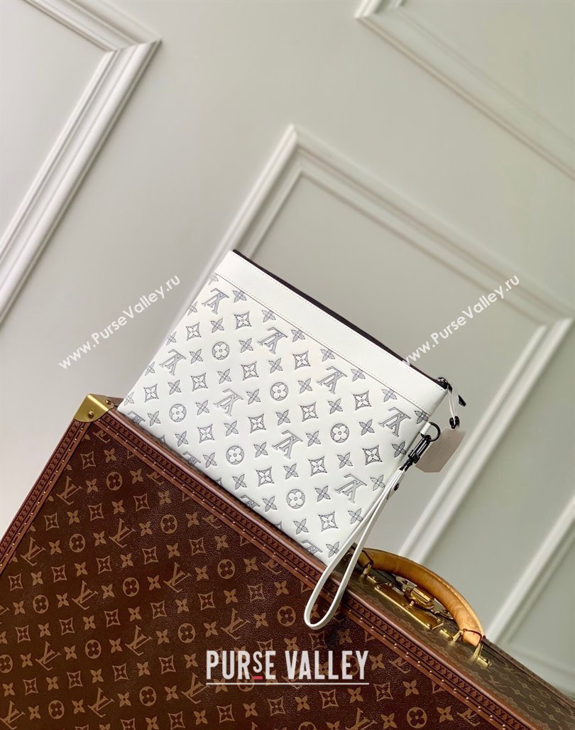 Louis Vuitton Pochette To-Go Pouch in Monogram Shadow Calfskin M83382 White/Navy Blue 2024 (KI-240520022)