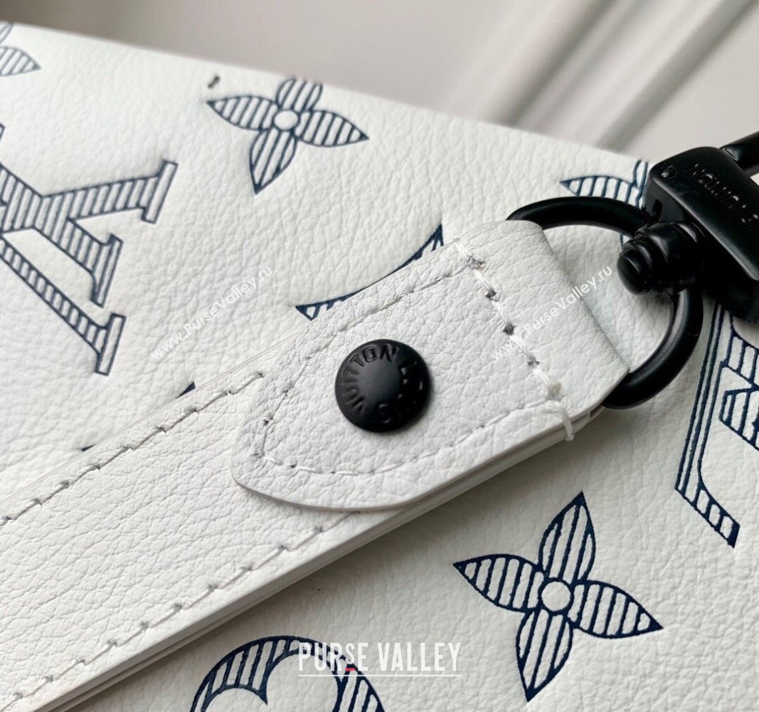 Louis Vuitton Pochette To-Go Pouch in Monogram Shadow Calfskin M83382 White/Navy Blue 2024 (KI-240520022)