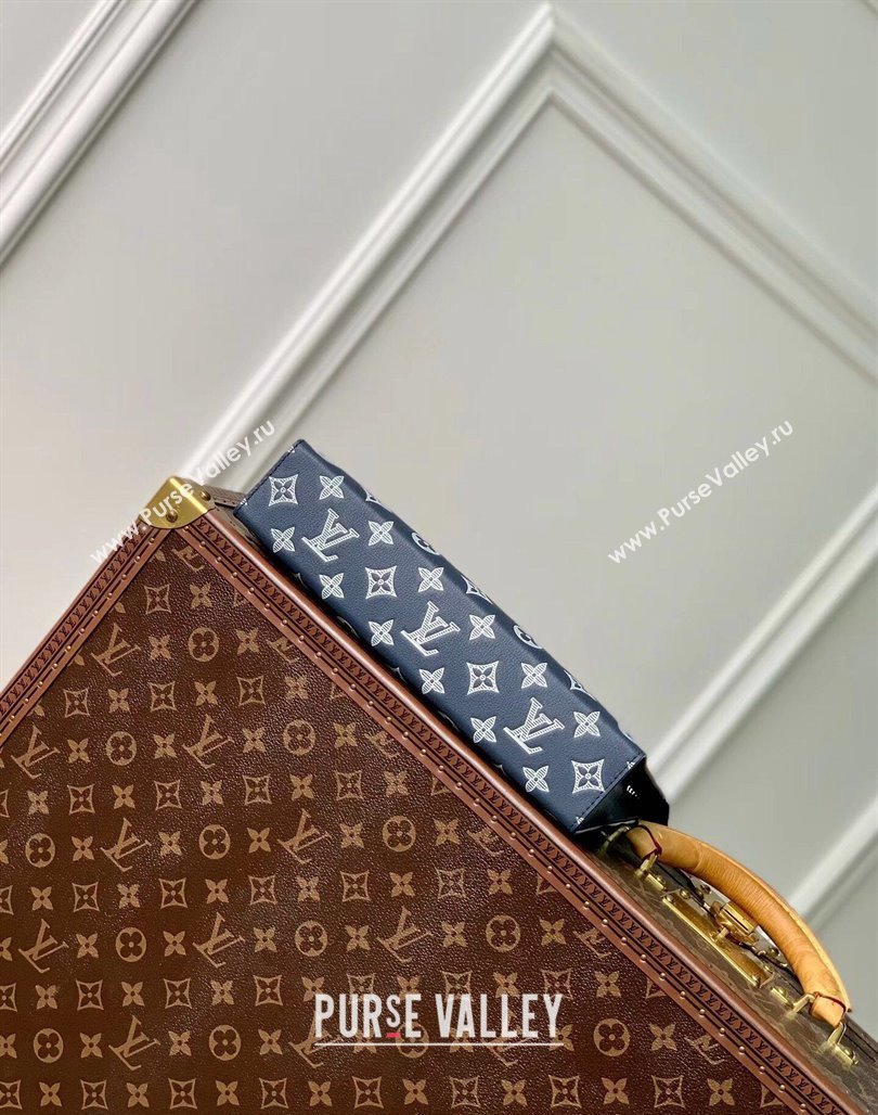 Louis Vuitton Pochette Voyage MM Pouch in Monogram Shadow Calfskin M61692 Ink Blue/White 2024 (KI-240520023)