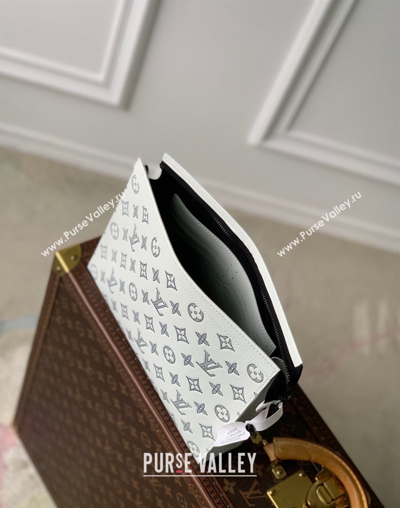 Louis Vuitton Pochette Voyage MM Pouch in Monogram Shadow Calfskin M61692 White/Navy Blue 2024 (KI-240520024)