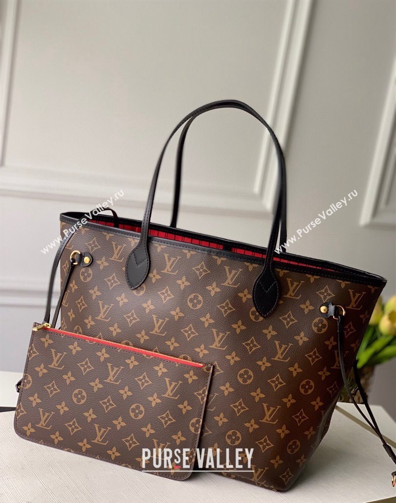 Louis Vuitton Classic Neverfull MM Tote Bag M48228 Monogram Canvas/Red/Black 2024 (KI-240520103)