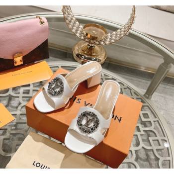 Louis Vuitton LV Met Satin Heel Slide Sandals 5.5cm with Strass White 2024 0606 (MD-240606099)