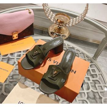 Louis Vuitton Isola Leather Heel Slide Sandals 5.5cm with LV Patch Green 2024 0606 (MD-240606100)