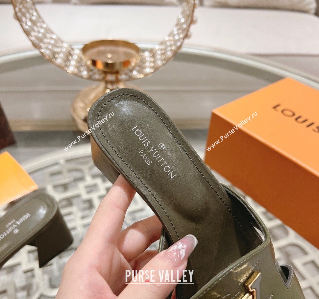 Louis Vuitton Isola Leather Heel Slide Sandals 5.5cm with LV Patch Green 2024 0606 (MD-240606100)