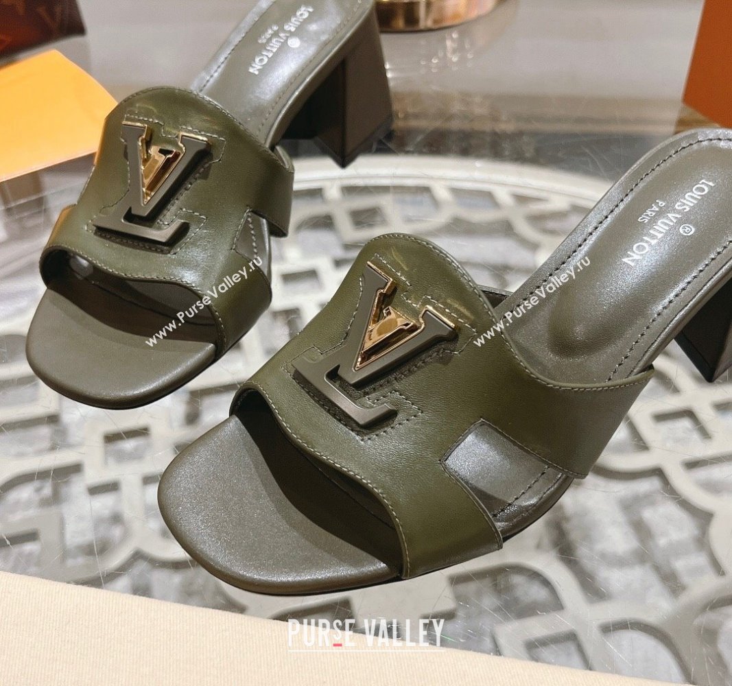 Louis Vuitton Isola Leather Heel Slide Sandals 5.5cm with LV Patch Green 2024 0606 (MD-240606100)