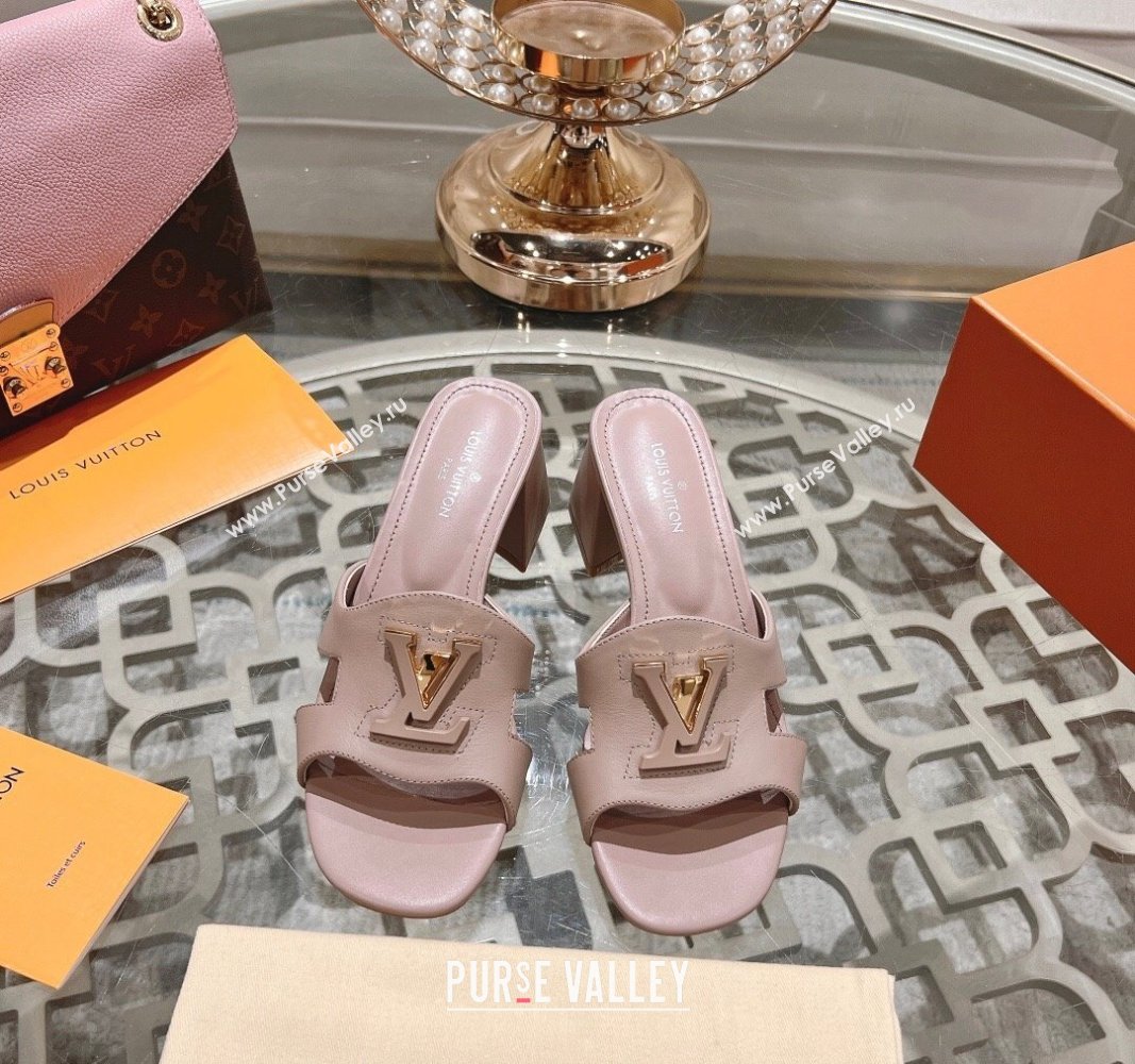 Louis Vuitton Isola Leather Heel Slide Sandals 5.5cm with LV Patch Light Pink 2024 0606 (MD-240606102)