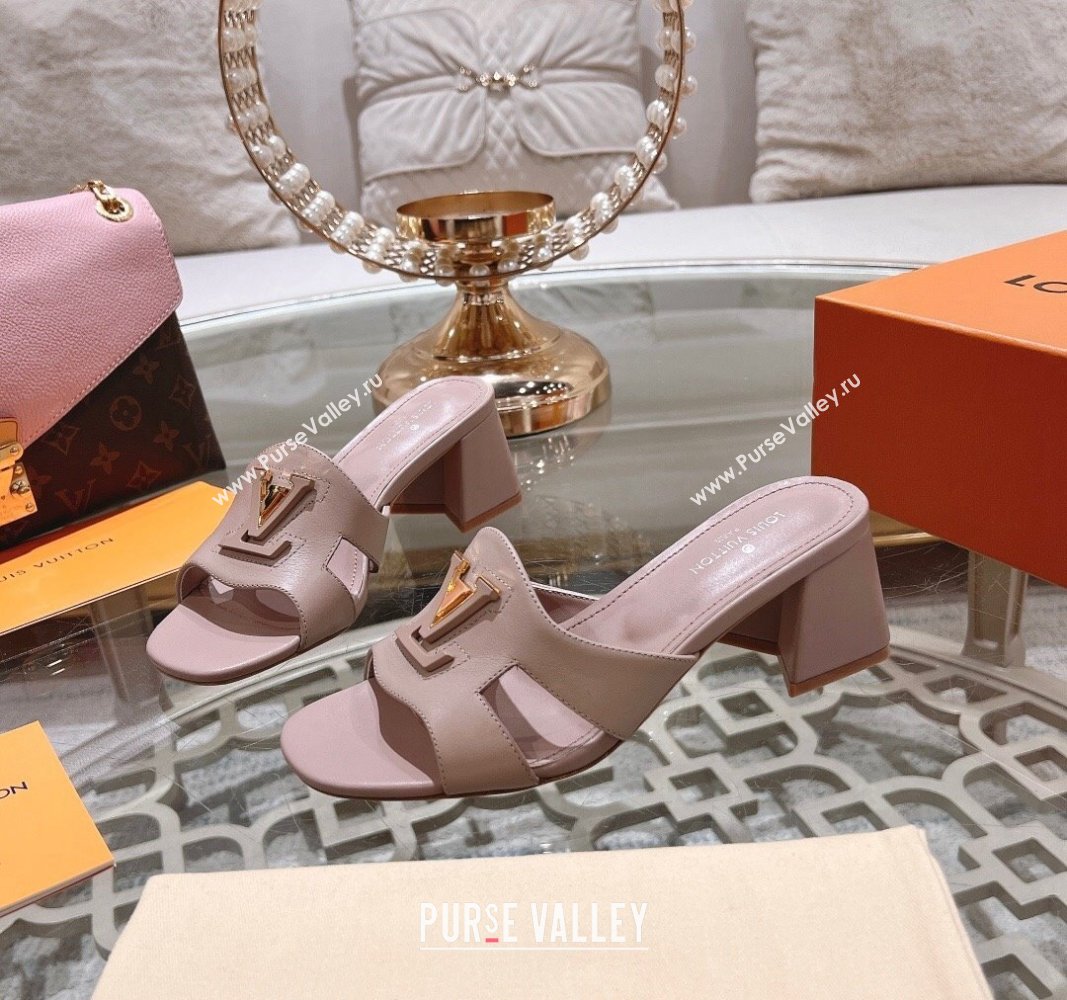 Louis Vuitton Isola Leather Heel Slide Sandals 5.5cm with LV Patch Light Pink 2024 0606 (MD-240606102)