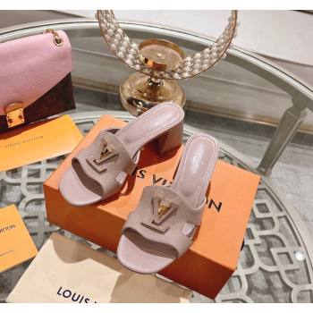 Louis Vuitton Isola Leather Heel Slide Sandals 5.5cm with LV Patch Light Pink 2024 0606 (MD-240606102)