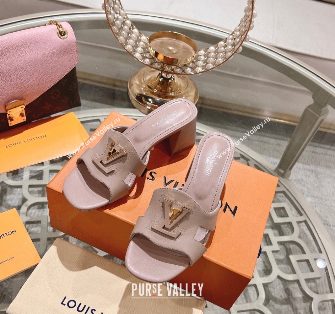 Louis Vuitton Isola Leather Heel Slide Sandals 5.5cm with LV Patch Light Pink 2024 0606 (MD-240606102)