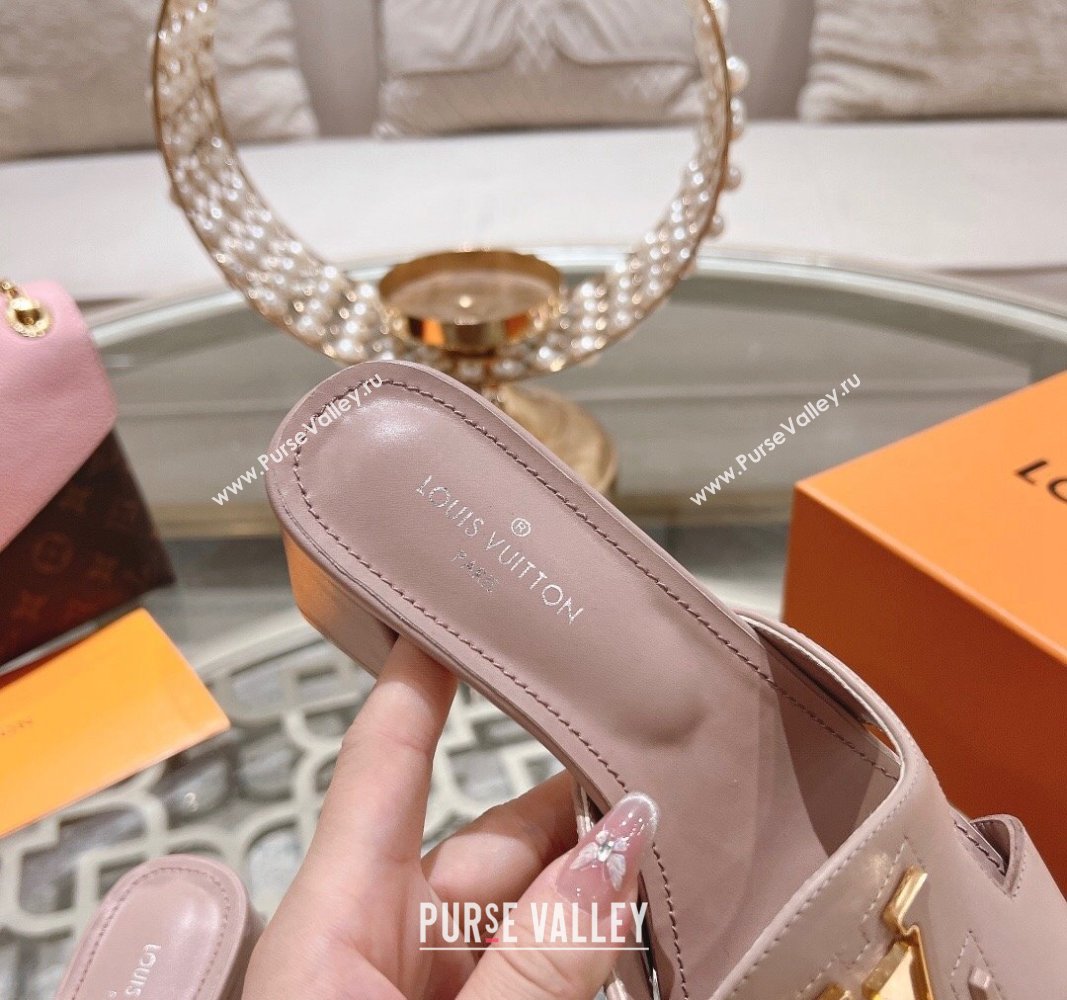 Louis Vuitton Isola Leather Heel Slide Sandals 5.5cm with LV Patch Light Pink 2024 0606 (MD-240606102)