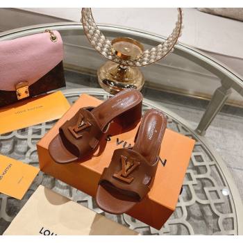 Louis Vuitton Isola Leather Heel Slide Sandals 5.5cm with LV Patch Brown 2024 0606 (MD-240606103)