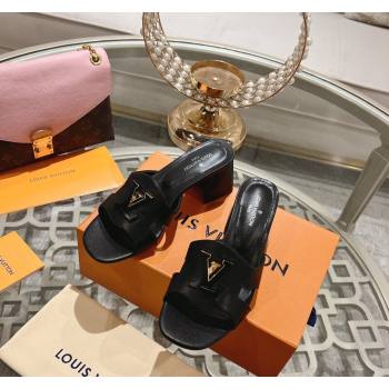 Louis Vuitton Isola Leather Heel Slide Sandals 5.5cm with LV Patch Black 2024 0606 (MD-240606105)