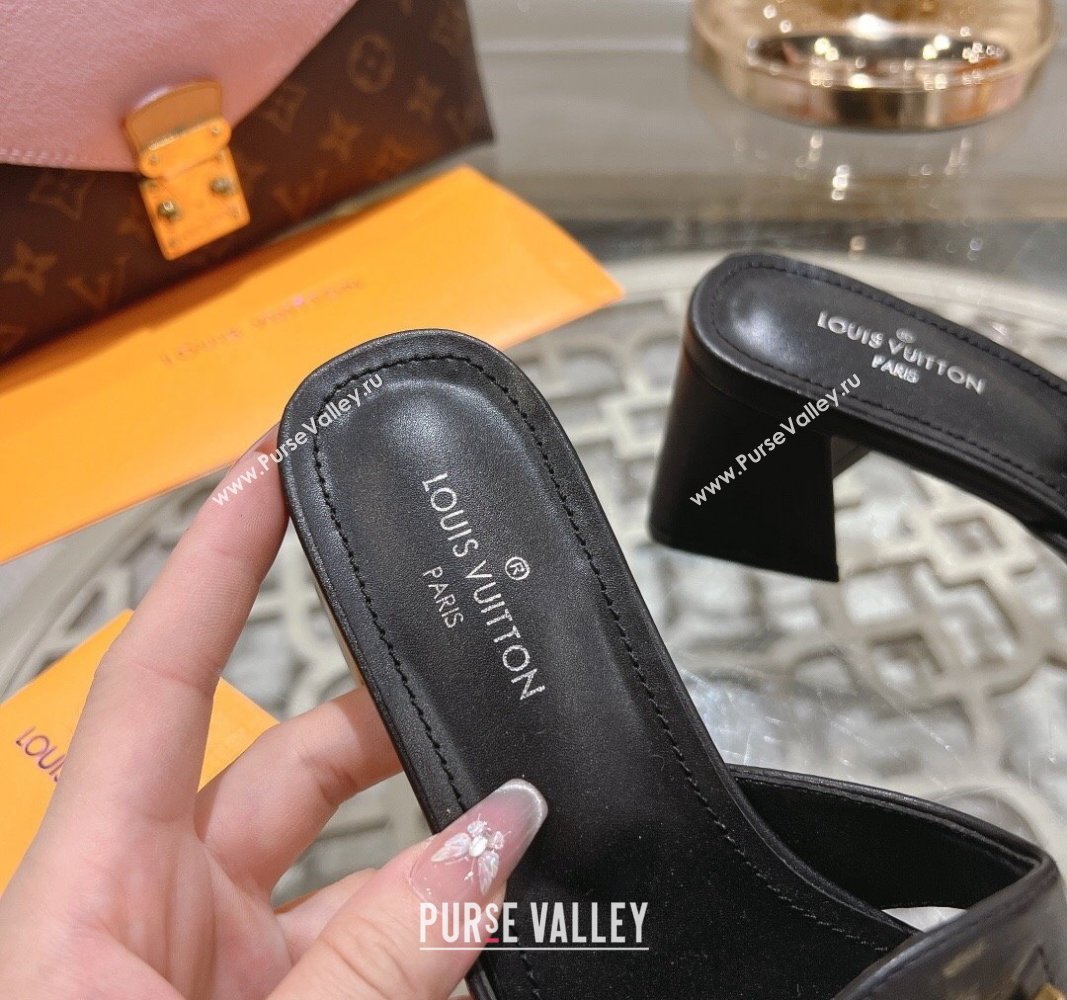 Louis Vuitton Isola Leather Heel Slide Sandals 5.5cm with LV Patch Black 2024 0606 (MD-240606105)