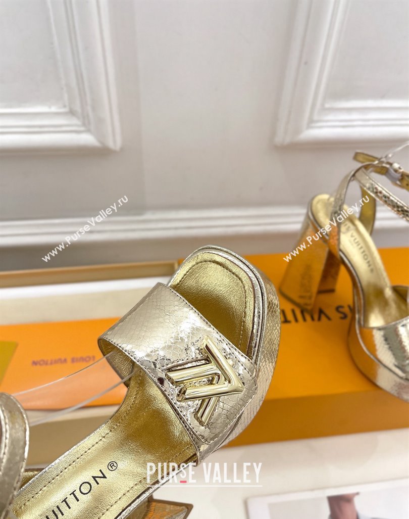 Louis Vuitton Shake Platform Sandals 12cm in Snakeskin Embossed Leather Gold 2024 0606 (MD-240606112)