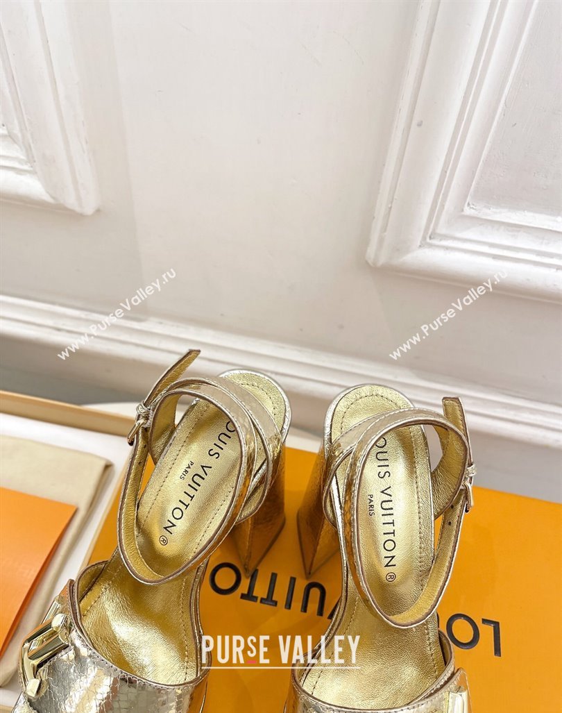 Louis Vuitton Shake Platform Sandals 12cm in Snakeskin Embossed Leather Gold 2024 0606 (MD-240606112)