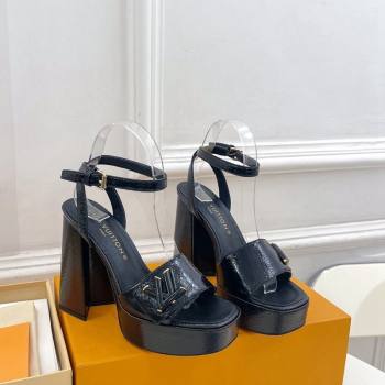 Louis Vuitton Shake Platform Sandals 12cm in Snakeskin Embossed Leather Black 2024 0606 (MD-240606113)