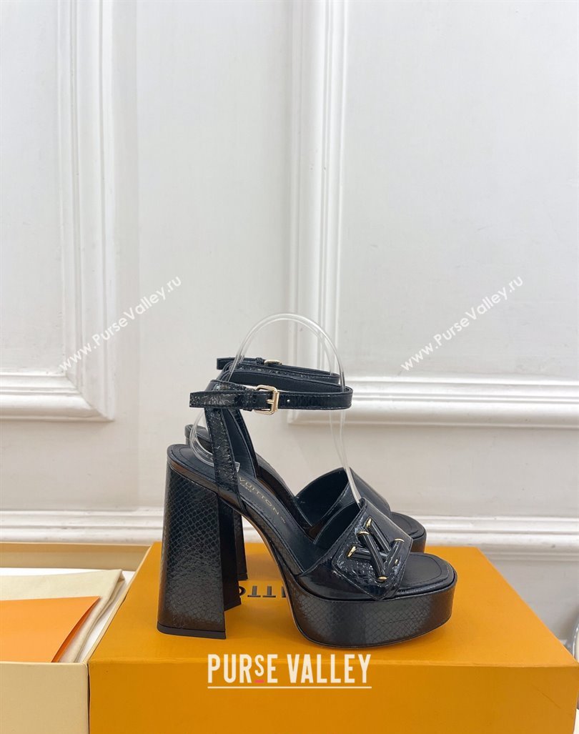 Louis Vuitton Shake Platform Sandals 12cm in Snakeskin Embossed Leather Black 2024 0606 (MD-240606113)