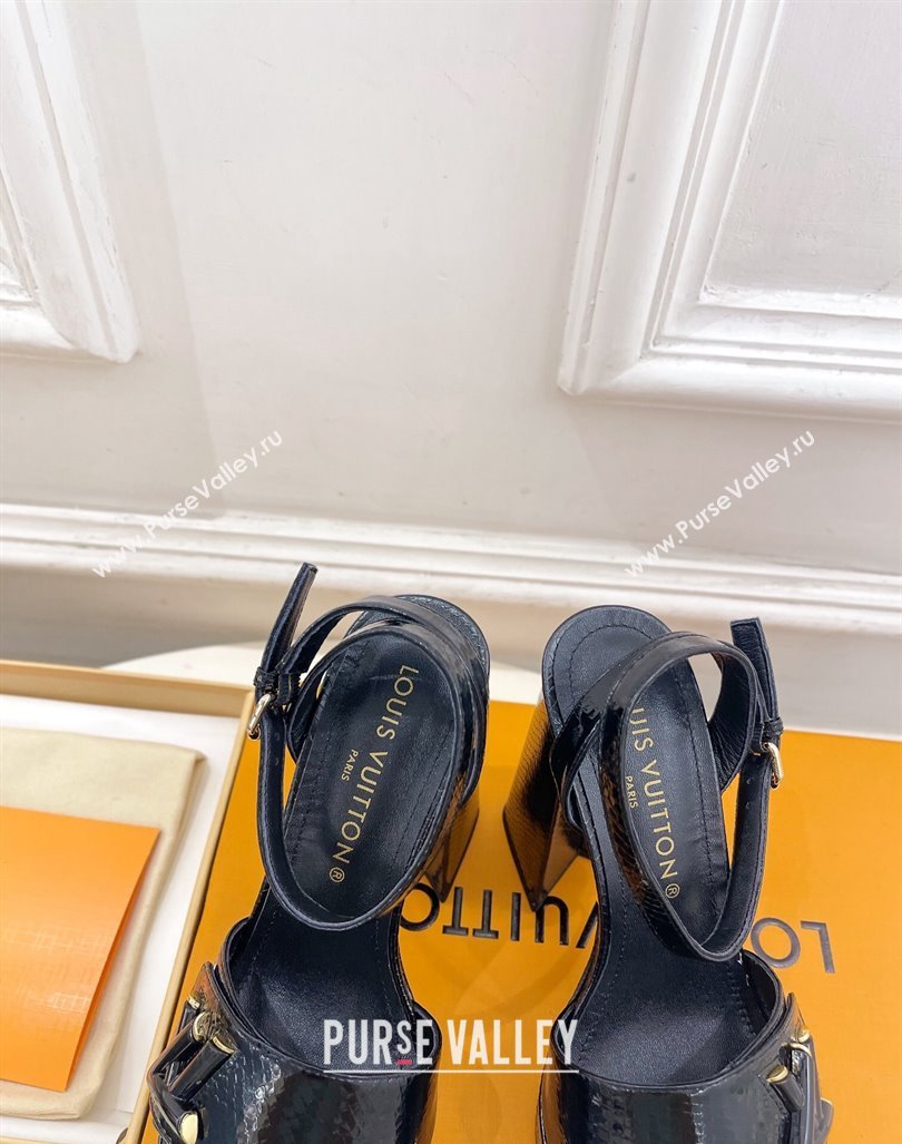 Louis Vuitton Shake Platform Sandals 12cm in Snakeskin Embossed Leather Black 2024 0606 (MD-240606113)