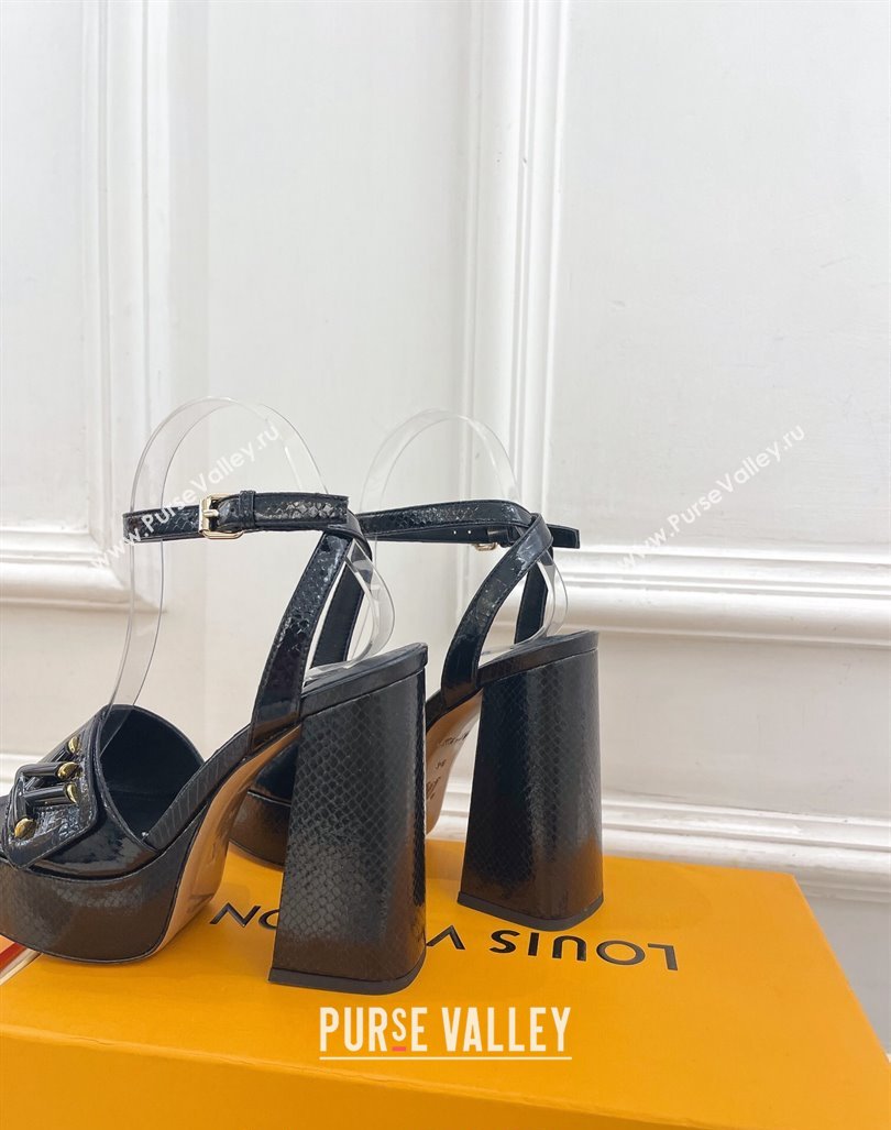 Louis Vuitton Shake Platform Sandals 12cm in Snakeskin Embossed Leather Black 2024 0606 (MD-240606113)