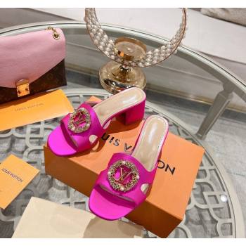 Louis Vuitton LV Met Satin Heel Slide Sandals 5.5cm with Strass Dark Pink 2024 0606 (MD-240606093)