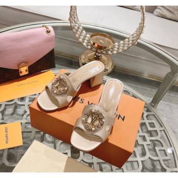 Louis Vuitton LV Met Satin Heel Slide Sandals 5.5cm with Strass Nude 2024 0606 (MD-240606095)