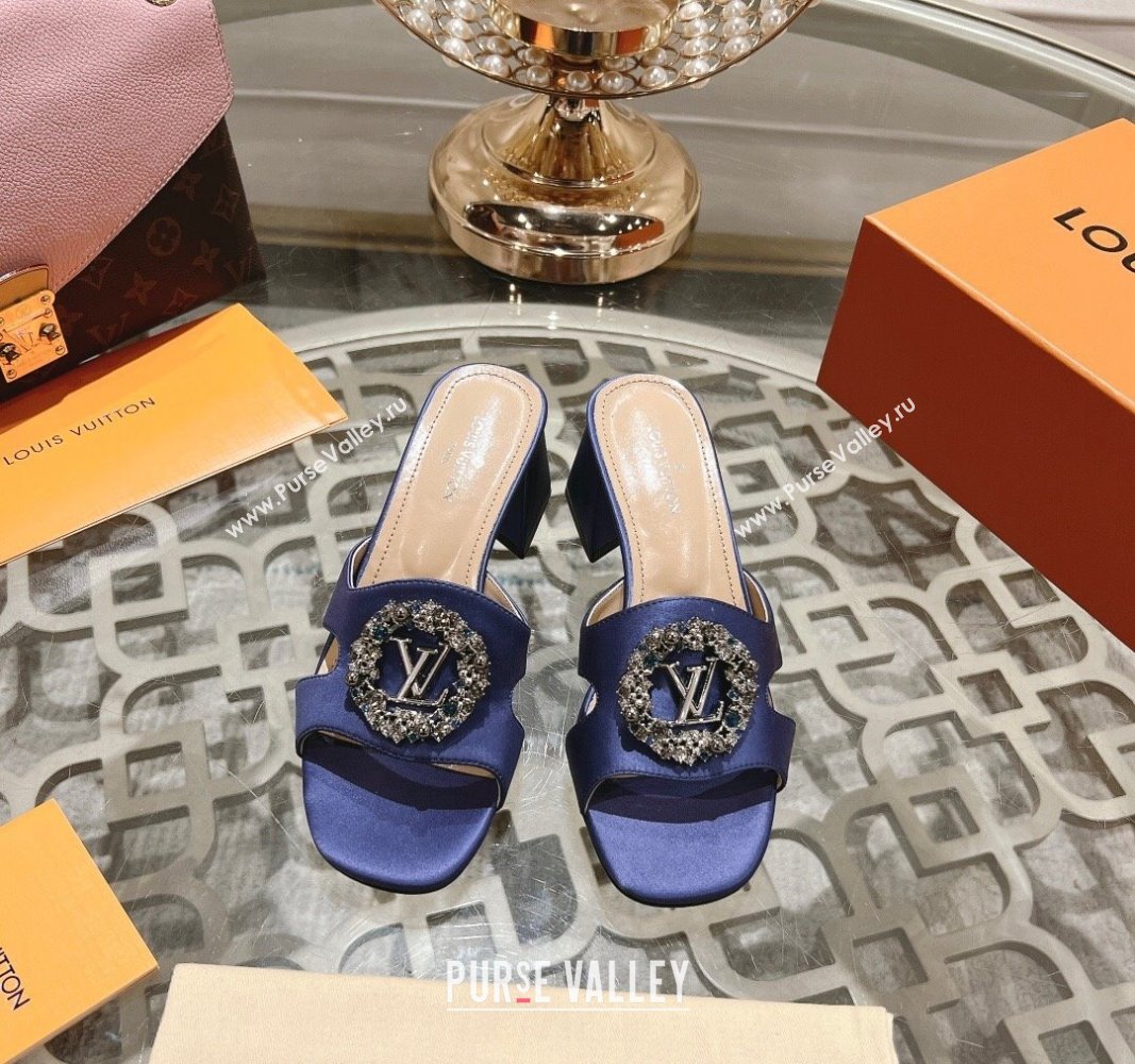 Louis Vuitton LV Met Satin Heel Slide Sandals 5.5cm with Strass Purple2 2024 0606 (MD-240606097)