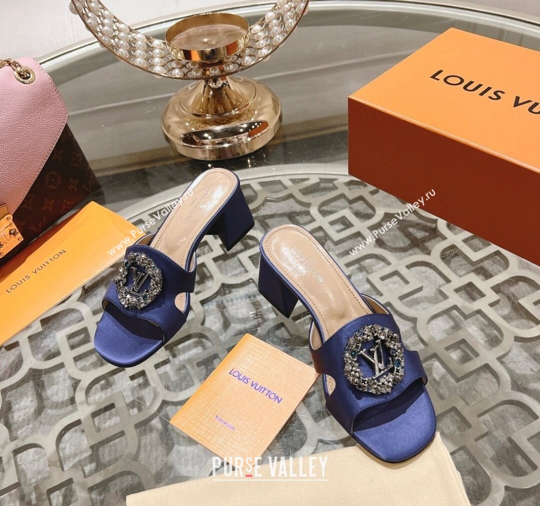 Louis Vuitton LV Met Satin Heel Slide Sandals 5.5cm with Strass Purple2 2024 0606 (MD-240606097)