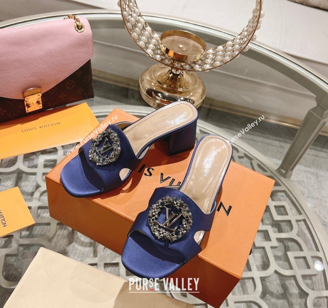 Louis Vuitton LV Met Satin Heel Slide Sandals 5.5cm with Strass Purple2 2024 0606 (MD-240606097)