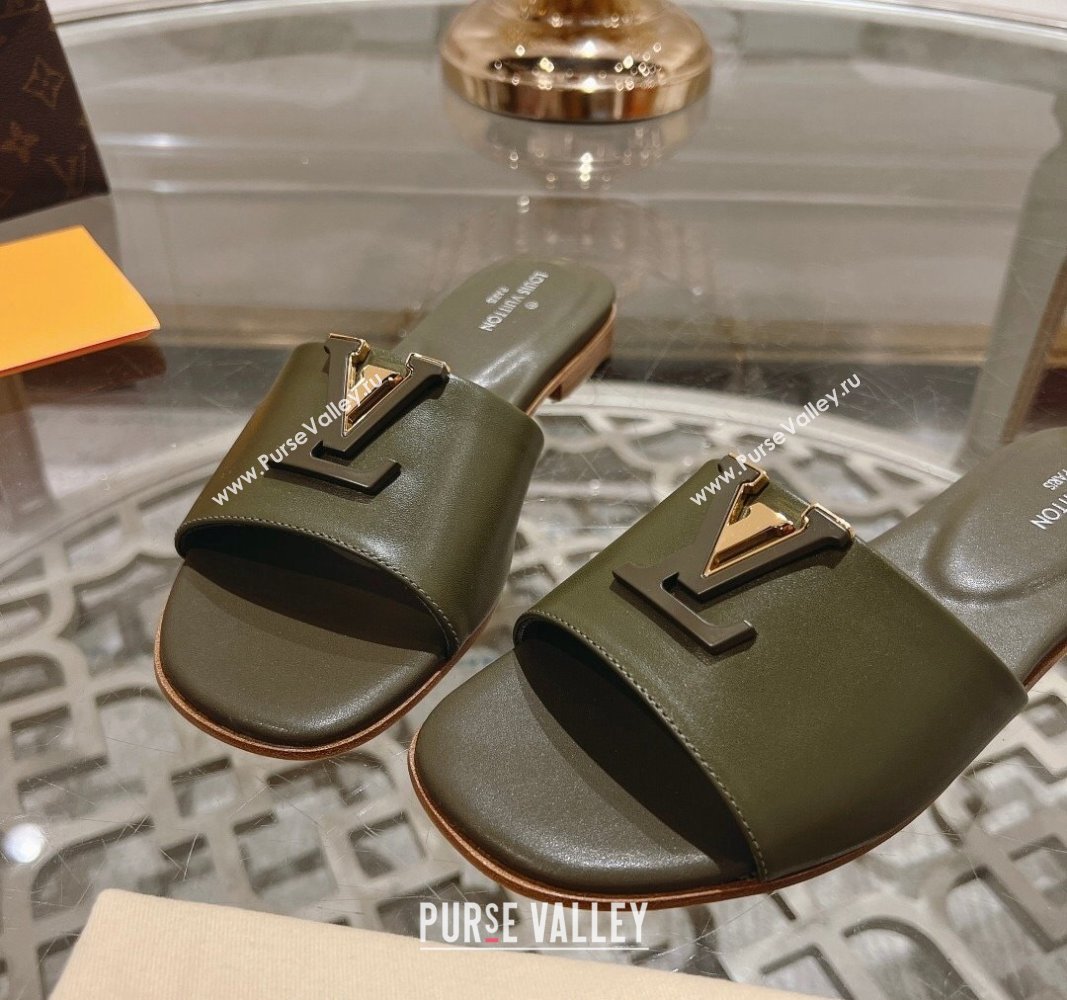 Louis Vuitton LV Capri Flat Slide Sandals in Calf Leather Green 2024 0606 (MD-240606117)