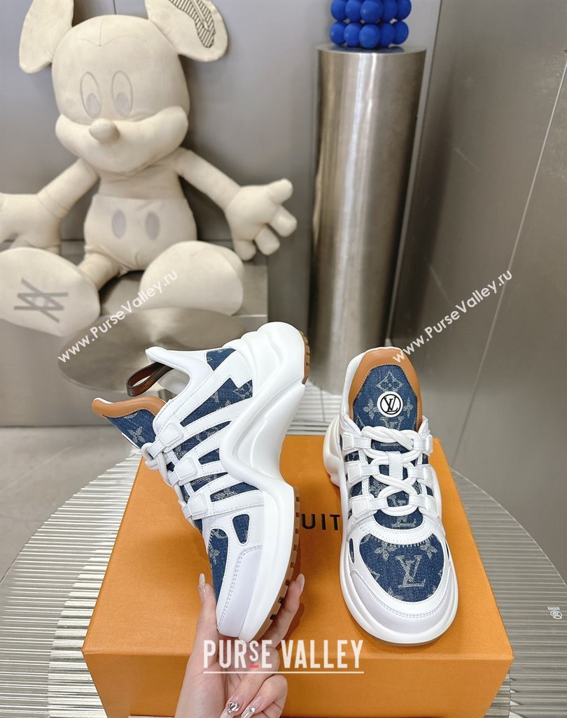 Louis Vuitton Archlight Sneakers in Leather and Monogram Denim Dark Blue 2024 0608 (MD-240608013)