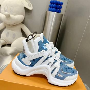 Louis Vuitton Archlight Sneakers in Leather and Monogram Denim Light Blue 2024 0608 (MD-240608014)
