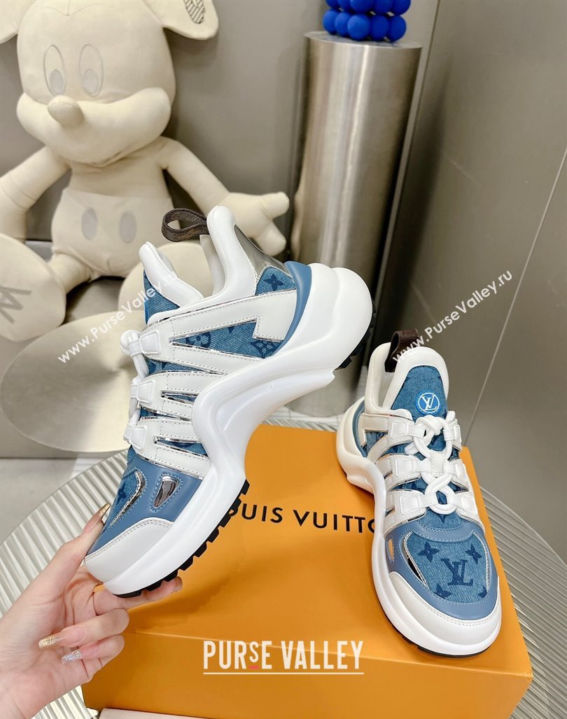 Louis Vuitton Archlight Sneakers in Leather and Monogram Denim Light Blue 2024 0608 (MD-240608014)