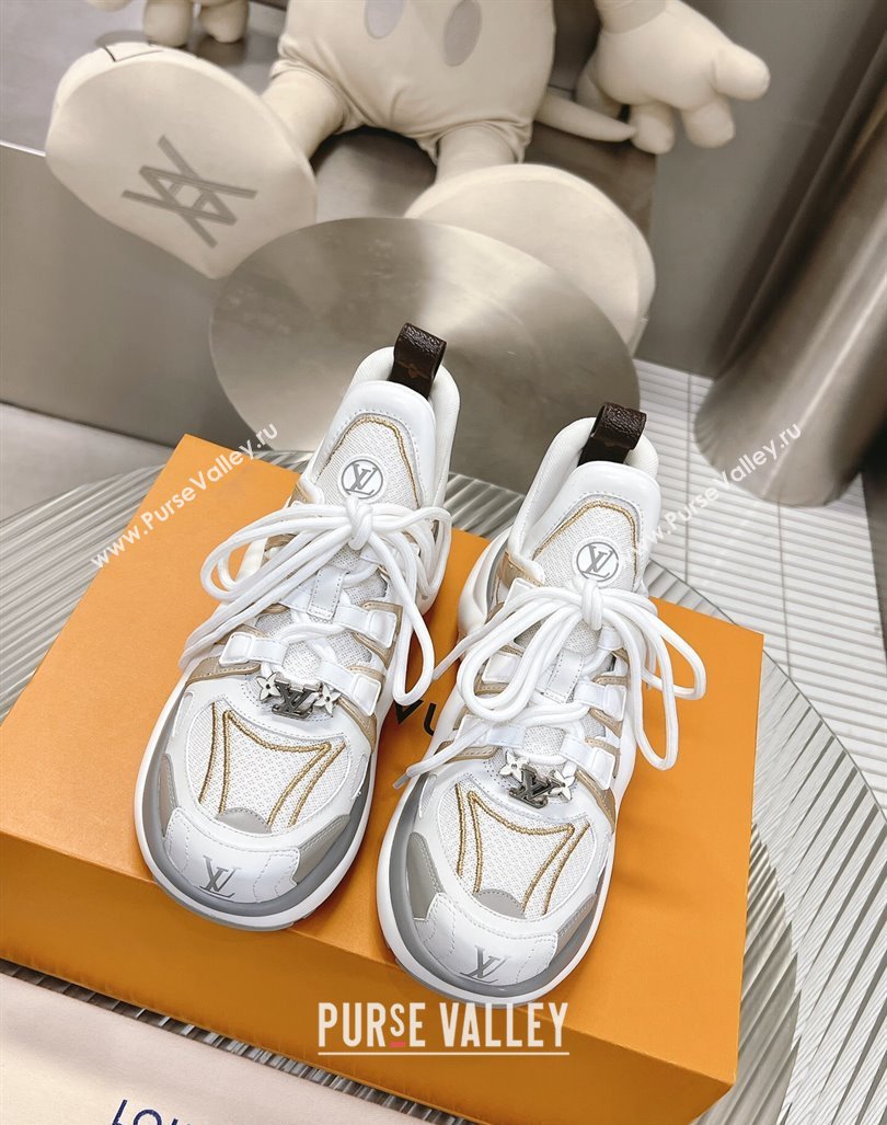 Louis Vuitton Archlight Sneakers in Leather and Mesh White/Gold 2024 0608 (MD-240608023)