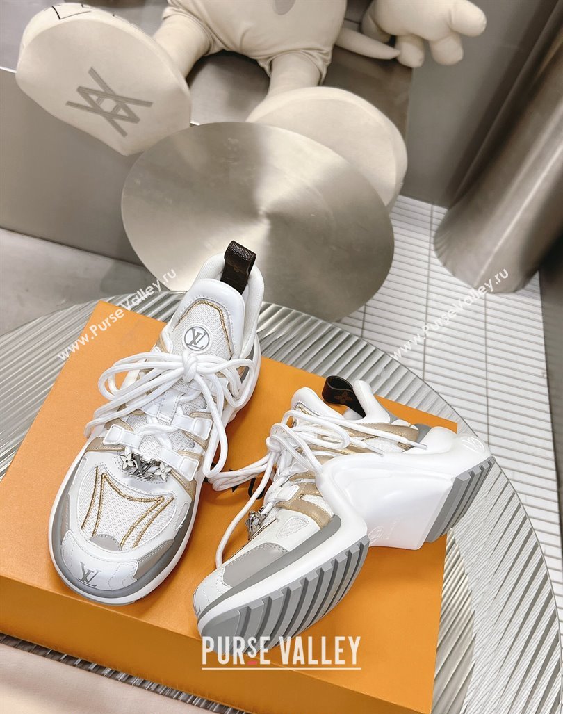 Louis Vuitton Archlight Sneakers in Leather and Mesh White/Gold 2024 0608 (MD-240608023)