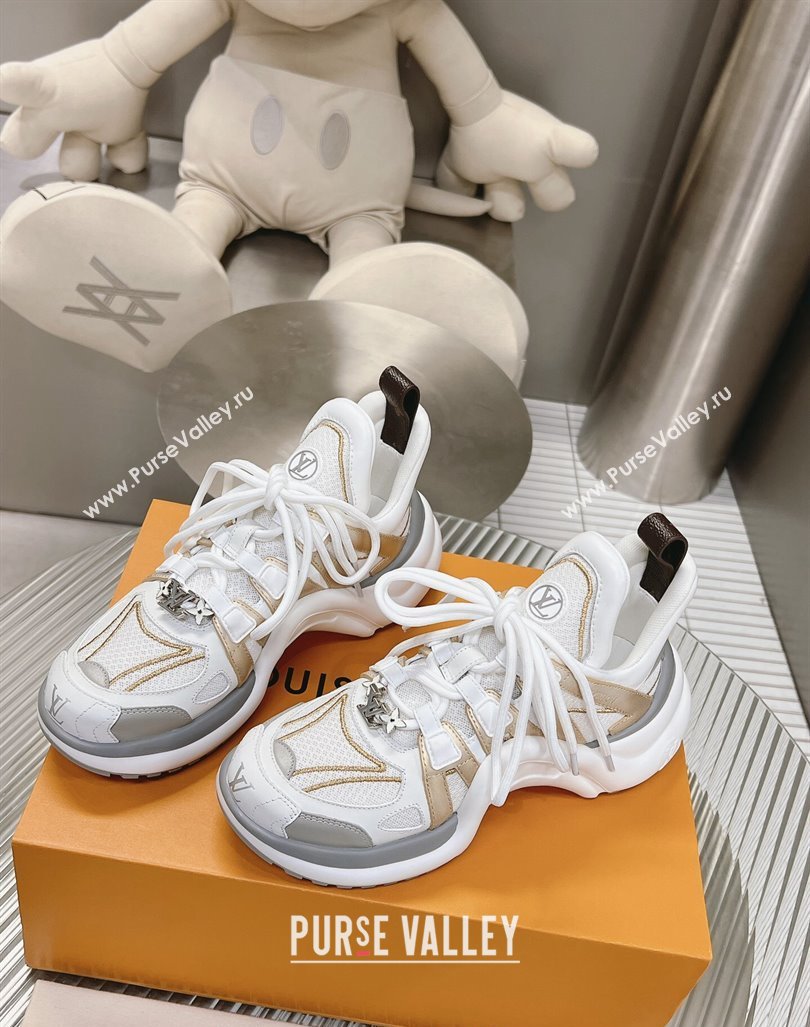 Louis Vuitton Archlight Sneakers in Leather and Mesh White/Gold 2024 0608 (MD-240608023)