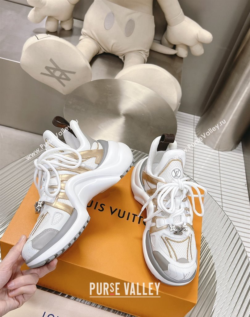 Louis Vuitton Archlight Sneakers in Leather and Mesh White/Gold 2024 0608 (MD-240608023)