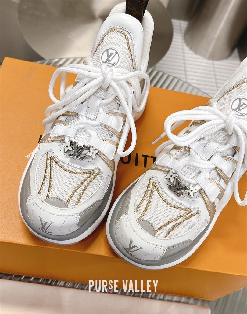 Louis Vuitton Archlight Sneakers in Leather and Mesh White/Gold 2024 0608 (MD-240608023)