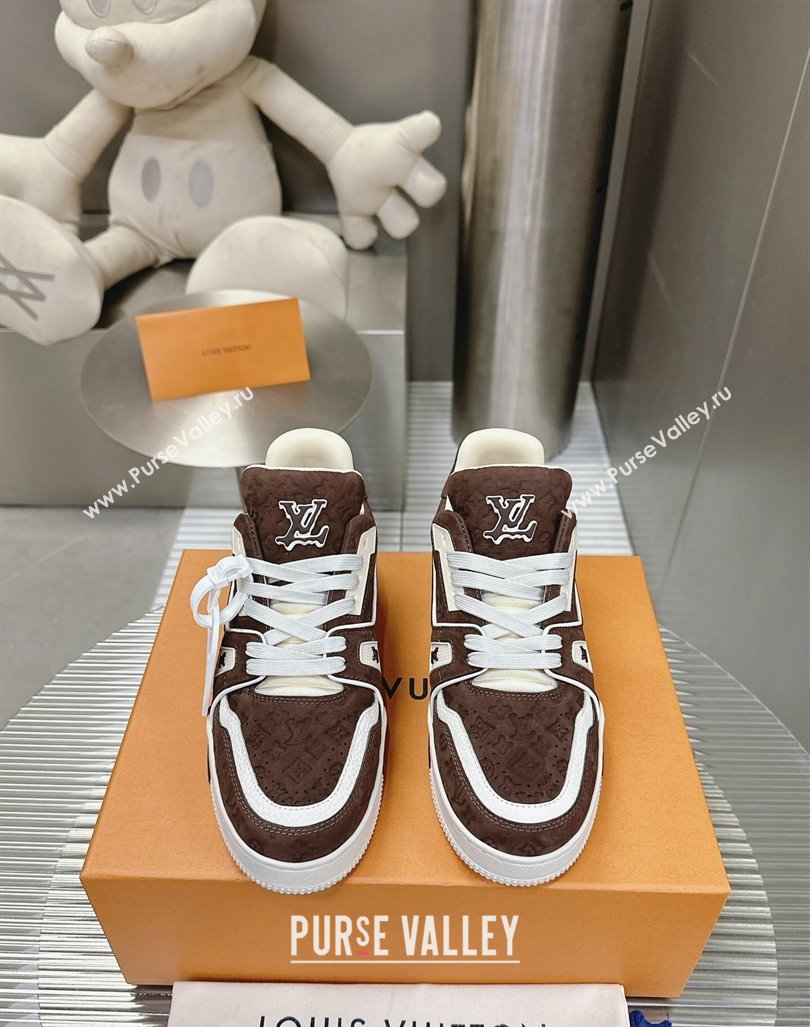 Louis Vuitton LV Trainer Sneakers in Monogram Suede Brown 2024 0608 (MD-240608032)